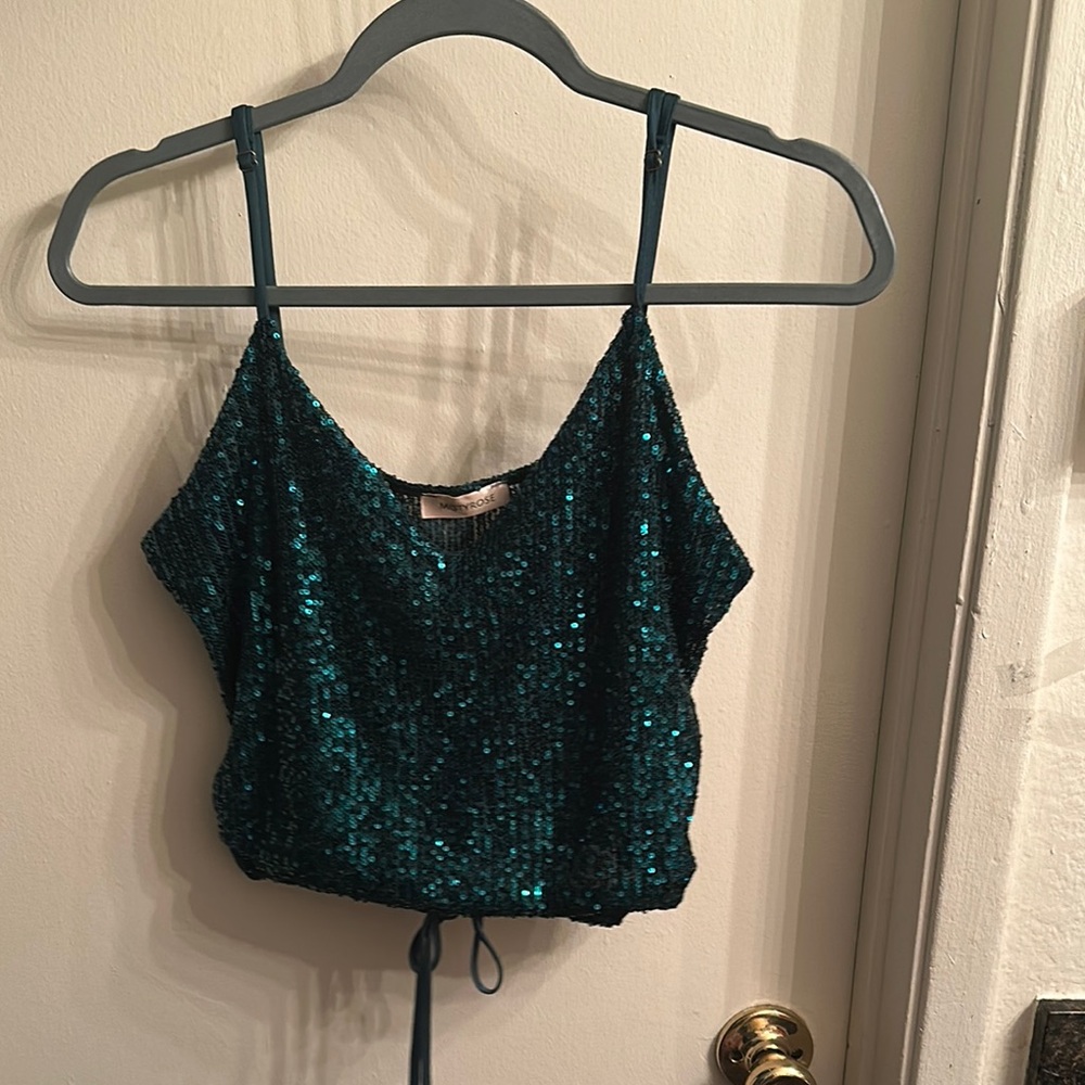 Sequin Teal Crop Top